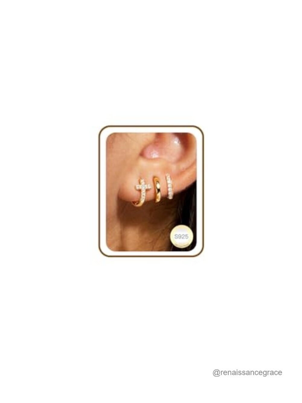 3 Pairs 14K Gold Plated Cross Huggie Hoop Earrings Stack Set